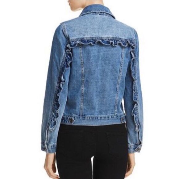 Sunset + Spring Ruffle Trim Blue Denim Jacket S - Picture 4 of 13